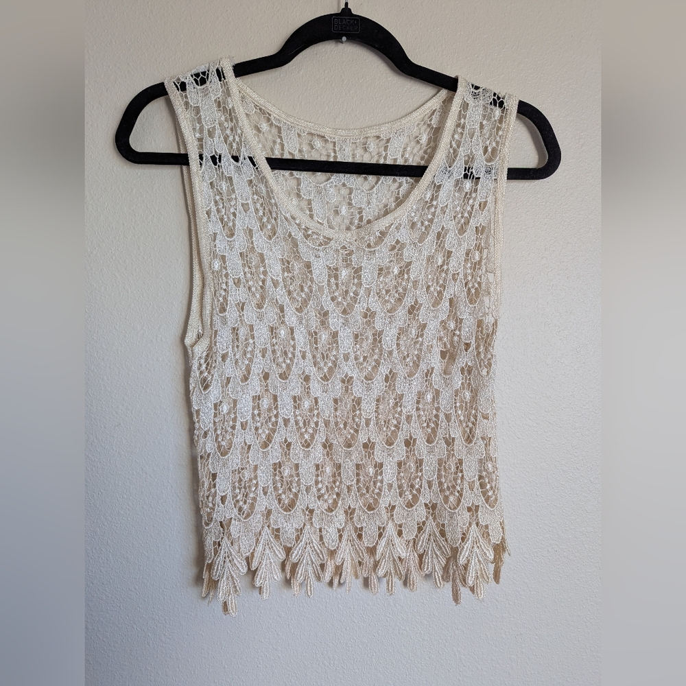 Exquisite Cream Lace Sleeveless Top Size S